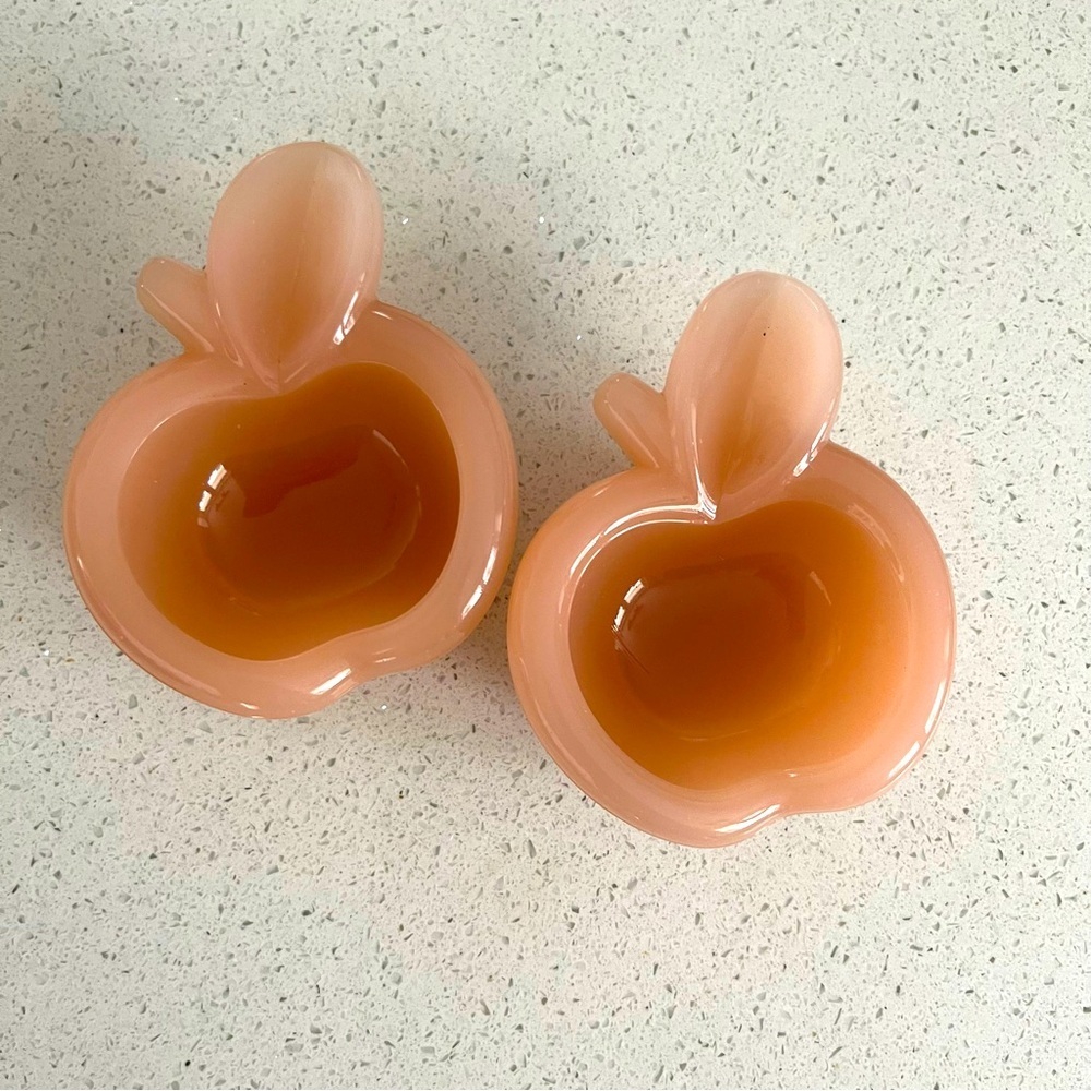 2 Glass Alabaster Pink Peach Apple Ash Tray’s Trinket Dish Paper Weight Vintage‌